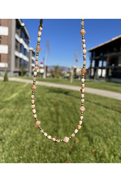 Taşmeran قلادة قابلة للتعديل بسلسلة من الأحجار الطبيعية المختلطة من حجر الشمس...