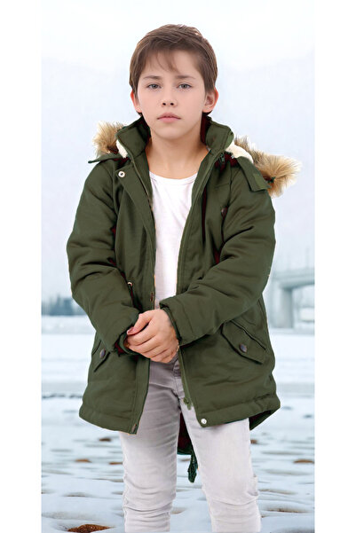 Pantulux Erkek Çocuk Su Geçirmez Makinede Yıkanabilir Kanvas Kumaş Kalın Kışlık Mont