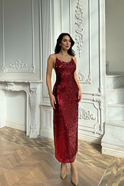 Sindimoda Evin Payetli Sırt Dekolteli Elbise 14201