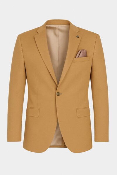 Plus Scorpion Camel Men's Blazer Jacket – Flexible Comfort Fabric, Italian Cut, Single Button S Slim Fit Şı