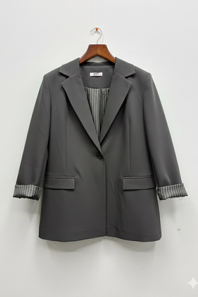 Kirazgym Women's Single Button Striped Lined Blazer Jacket