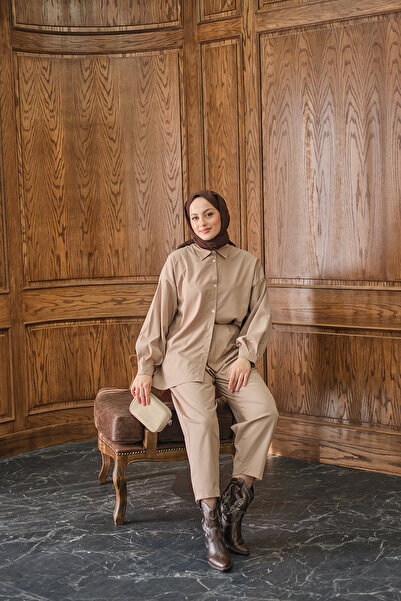 LOCCO Kadın Gömlekli Takım Krem