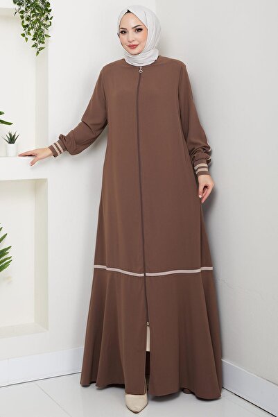 hafsamina Stripe Detailed Ferace Brown Hm2035