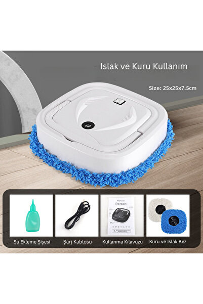 Buldug Şarjlı Akıllı Mop Robot – Otomatik Buharlı Yer Silme Makinesi 1200 mAh...