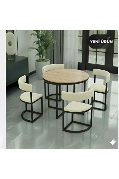 EDMONDA EV AKSESUAR MELİS SİYAH METAL 90 CM ÇAP YUVARLAK YEMEK MASASI TAKIM 4...
