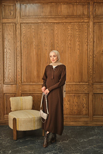 LOCCO Women's Hidden Button Detailed Dress Brown