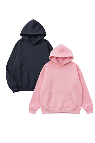 uyguntarz Унисекс индиго и розово 2-компонентно пакетно предложение 3-нишко прекалено голямо суитшърт