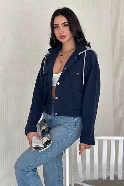 Noa Noa Жіночий капюшонний габардиновий піджак на ґудзиках – спортивний та міський стиль