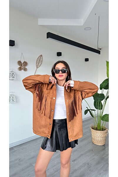 modadagiyim Women's Tasseled Snap Fastener Suede Premium Jacket