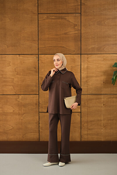 LOCCO Women's Stone Detail Pocket Suit Brown