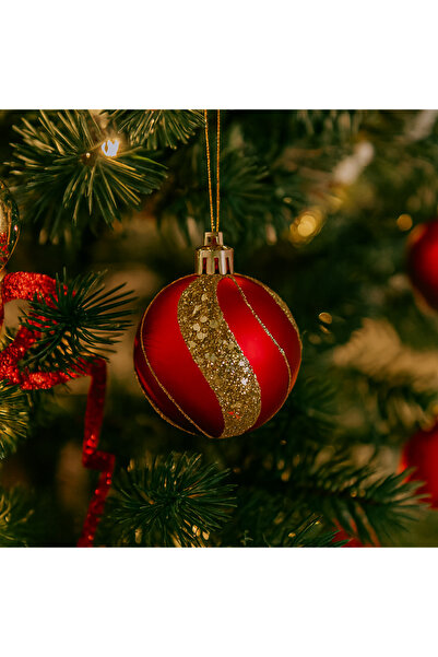 Selgot Set of 8 Red Christmas Tree Globes, Diameter 6 cm, Model 1