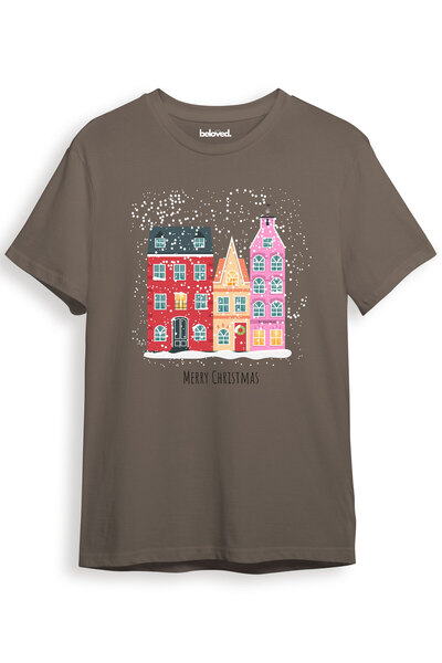 beloved.co Christmas Houses Merry Christmas New Year Winter and Snow Themed 100% Cotton Regular Fit Unisex T-Shirt