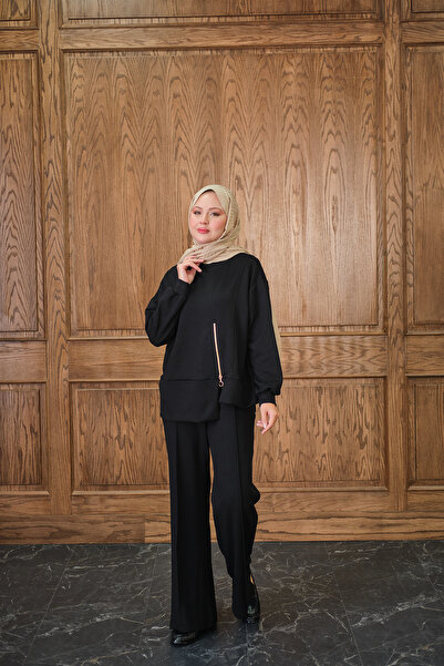 LOCCO Women's Zipper Detail Double Suit Black