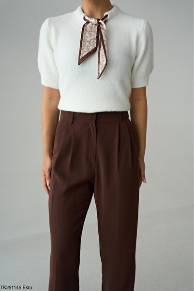 CADDELAMODA Pulover tricotat cu mânecă scurtă pentru femei, cu eșarfă