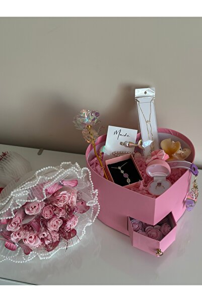 Maide Jewelry Sevgiliye Arkadaşa Özel Hediye Kutusu Çiçek Buketi Seti Kadınla...