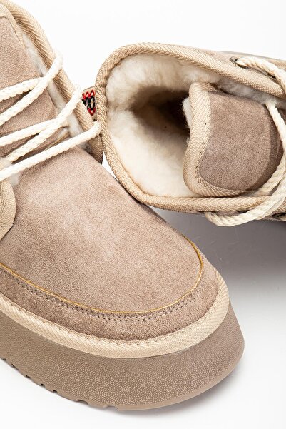 SUİNS SHOES Suins Stein Model İçi Komple Kürklü Bağcıklı Siyah Taba Ten Kadın Bot