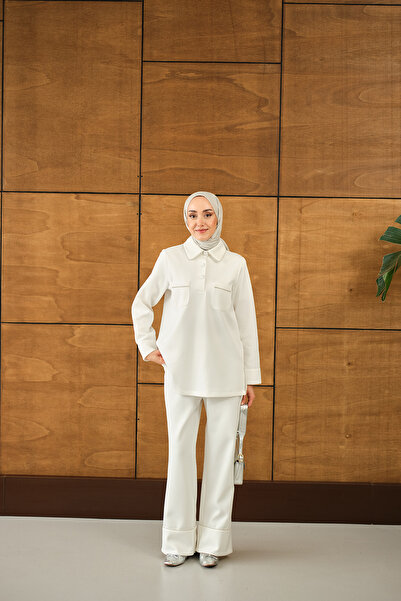 LOCCO Women's Stone Detail Pocket Suit White