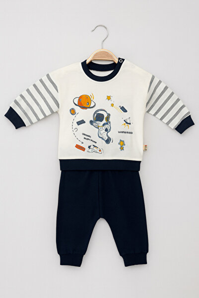 Selvira Astronaut Space Pattern Baby Set |   Unisex Striped Sweatshirt and Sw...