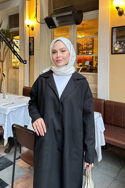 LOCCO Women's Pocket Detailed Medium Length Cashmere Black