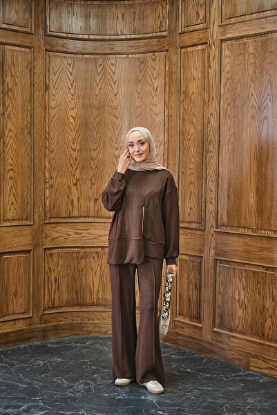 LOCCO Women's Zipper Detail Double Suit Brown