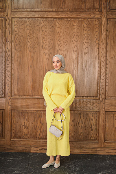 LOCCO Women's Knitwear Skirt Suit Yellow