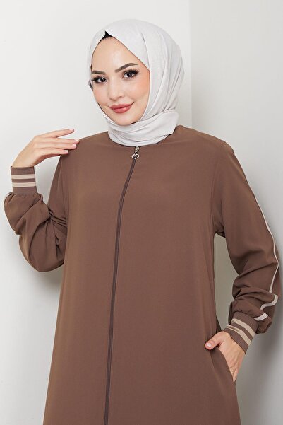 hafsamina Stripe Detailed Ferace Brown Hm2035