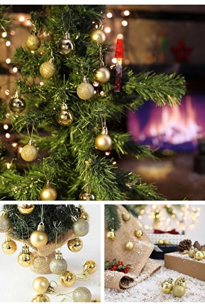Lexi Bella Christmas Pine Tree Ornament 12Pcs Shiny Glitter Gold Color Ball O...