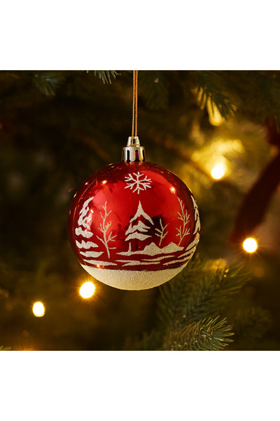 Selgot Set of 6 Red Christmas Tree Baubles, Diameter 8 cm, Model 3