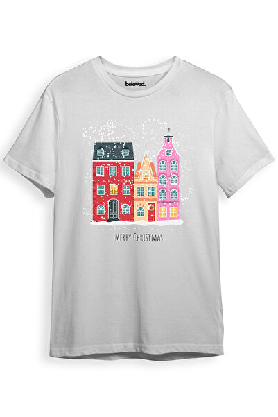 beloved.co Christmas Houses Merry Christmas New Year Winter and Snow Themed 100% Cotton Regular Fit Unisex T-Shirt