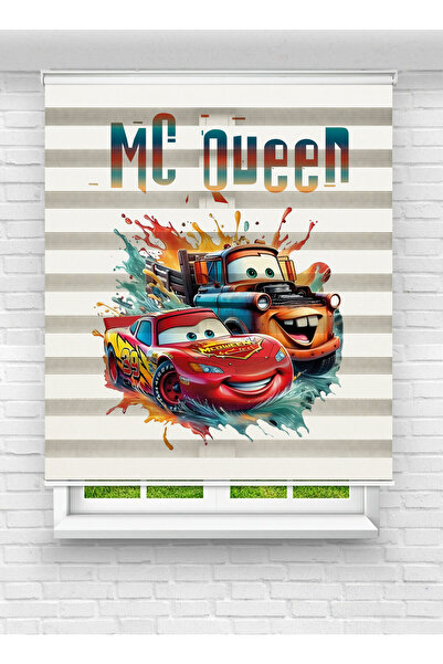 Mas Cars Temalı Renkli Arabalar Dijital Baskılı Zebra Stor Perde a