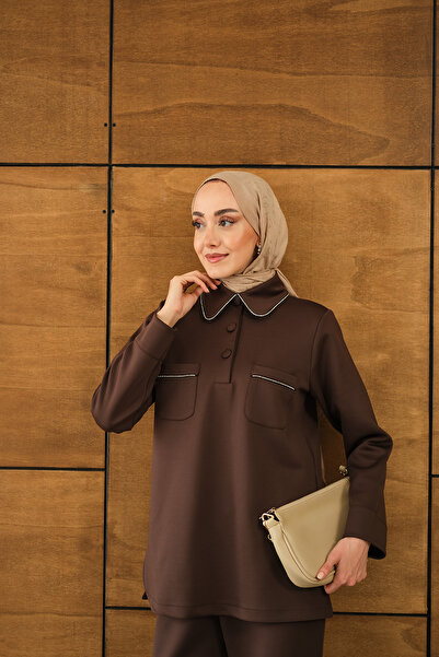 LOCCO Women's Stone Detail Pocket Suit Brown