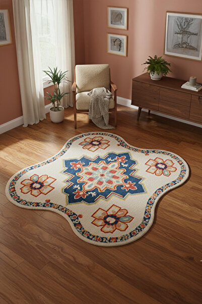 Markaev Bej Motifli Özel Kesim Dokuma Taban Halı 444 YNG