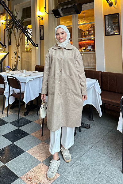 LOCCO Manta de damă cu detaliu de buzunar, lungime medie, din nurcă