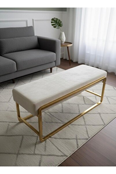 TodekHome Gold Metal Ayaklı Krem Puf / Bench