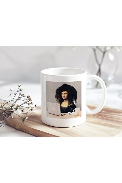 Beramussa كوب موناليزا المضحك مع جهاز كمبيوتر محمول - هدية عمل ذات طابع فني و...