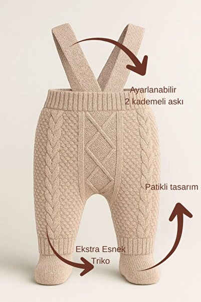 Minytrendy Baby Girl Boy Knitwear Adjustable Strap Newborn Winter Booties Jumpsuit Pants Baby Leggings