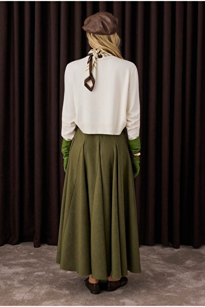 HEQA Volanlı Süet Etek Yosun