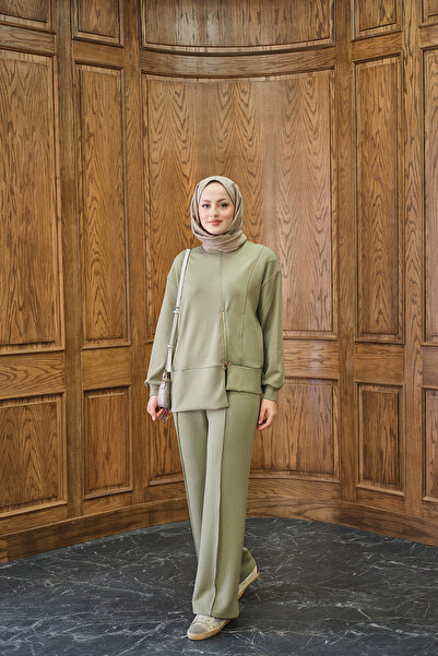 LOCCO Women's Zipper Detail Two-Piece Set Green