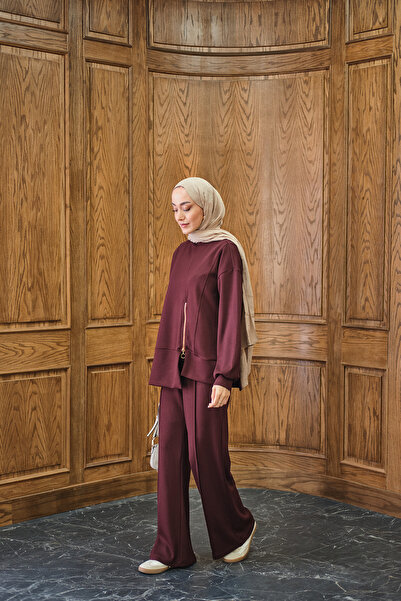 LOCCO Kadın Fermuar Detay İkili Takım Bordo