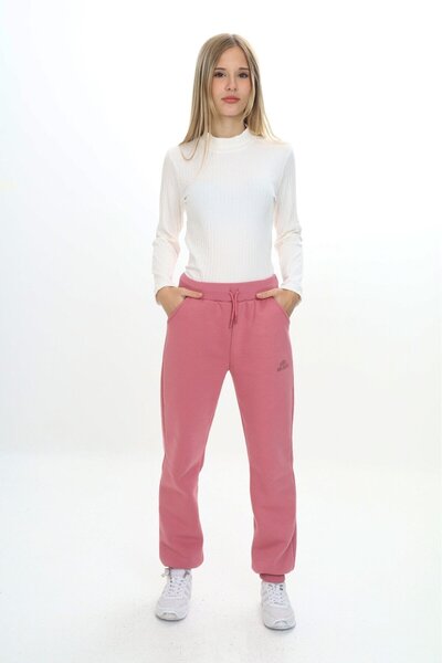 Toontoy Dusty Rose Girls' Embroidery Printed Basic Jogger Sweatpants with Rib...