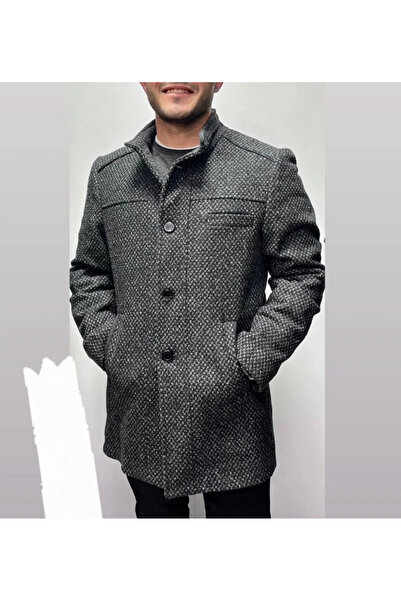 DYNAMO Men's Batral Size Black Color Woolen Judge Collar Cashmere Coat 9005