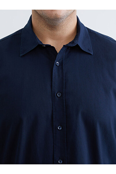 LC Waikiki Navy Blue Plus Size Regular Fit Long Sleeve Dobby Men's Shirt