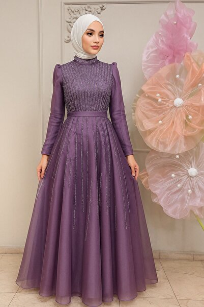 KADİR KORKMAZ GİYİM Kabarık Taşlı Prenses Model Tesettür Abiye Elbise
