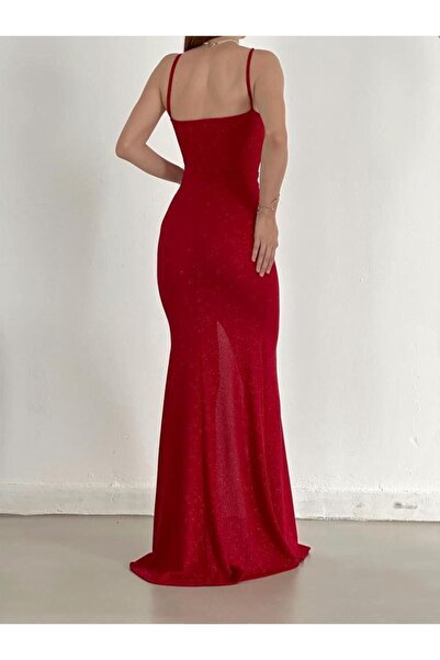 Modafeminen Fukuro Fabric Slit Detail Premium Evening Dress Red 5Zi82419