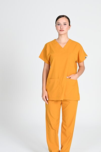HEMİ Stretch Fabric Scrubs Doctor and Nurse Women's Uniform Set Mustard