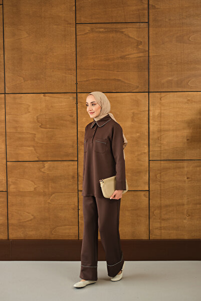 LOCCO Women's Stone Detail Pocket Suit Brown