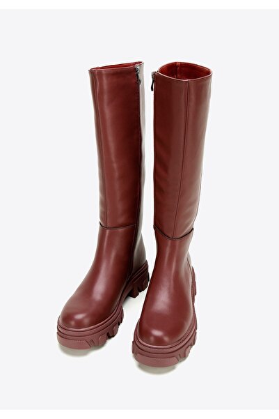 Wittchen Women's leather boots with a thick sole and a zipper, cherry, cherry, leather