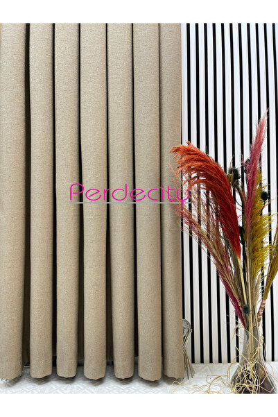 PERDECITY Bohemian Style Linen Gizia Light Mink Background Curtain (Single Panel) No Ironing Heavy Weight