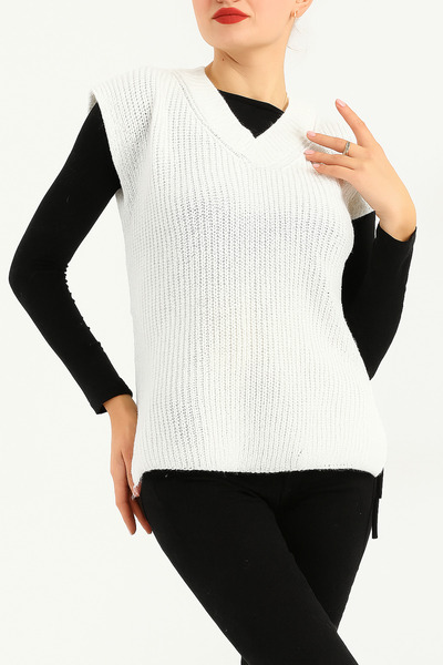 ribana Pulover de tricotat cu model pătrat, cu decolteu în V, oversize, pentru femei - 6542