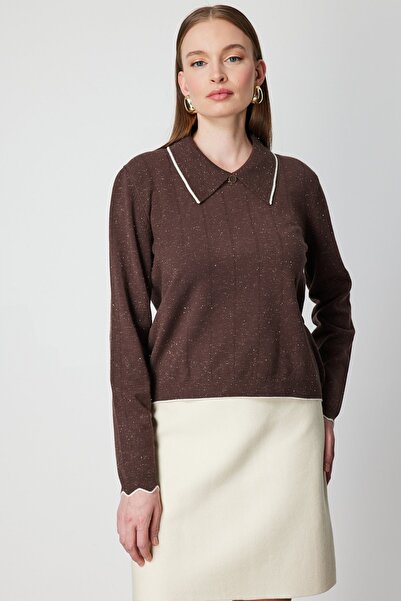 ON Parıltı Detaylı Gömlek Yaka Triko Kazak